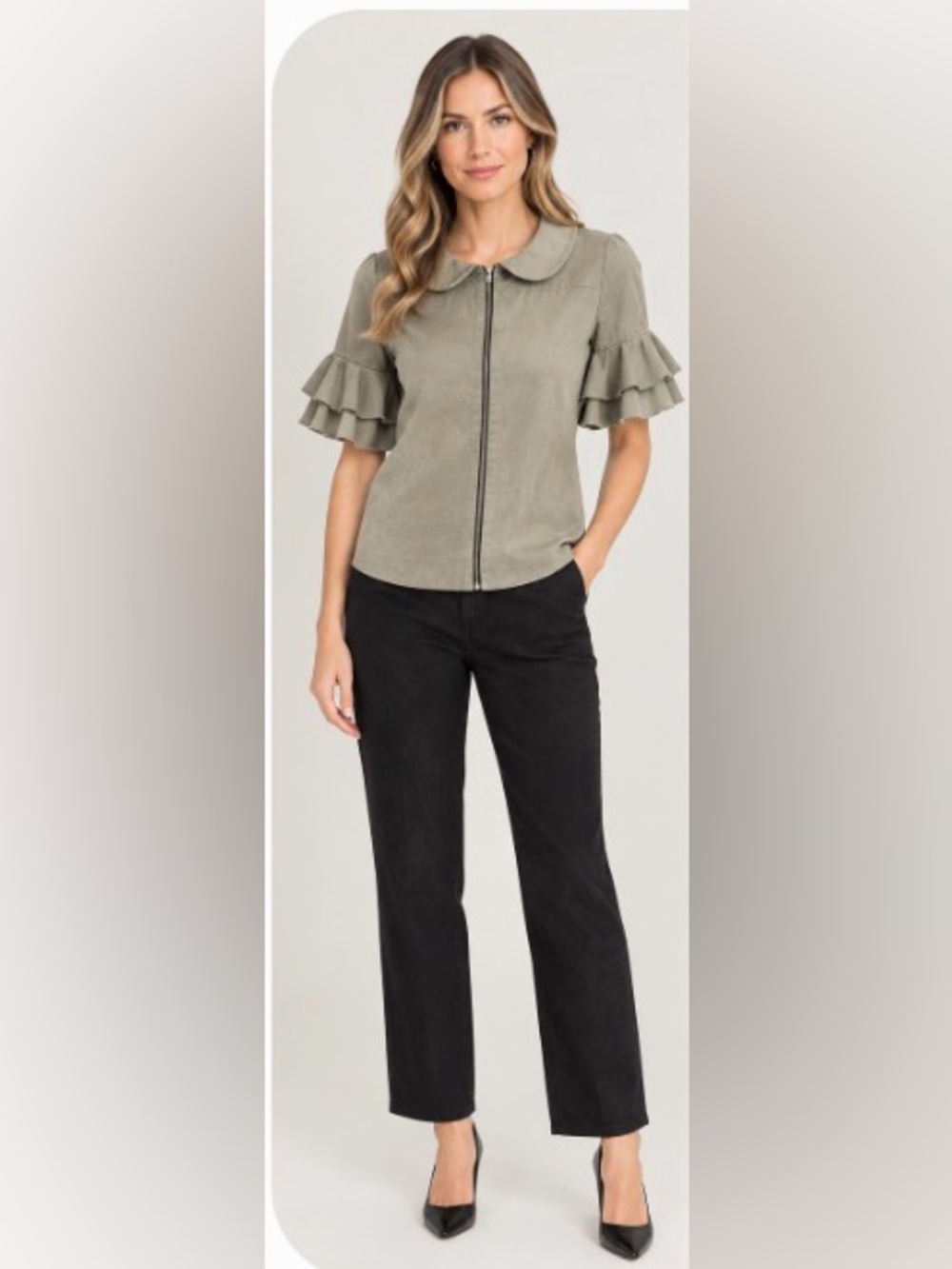 Marni Beige Zipper Top/Jacket with Short Ruffled Short Sleeves 2